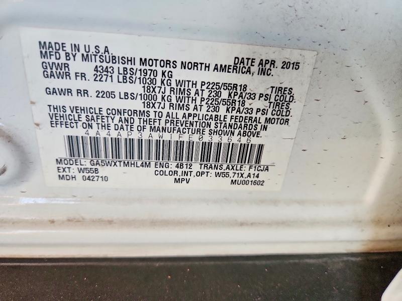 Продаж на аукціоні авто 2015 Mitsubishi Outlander Sport, vin: 4A4AP3AW1FE033646, номер лоту: 59391776