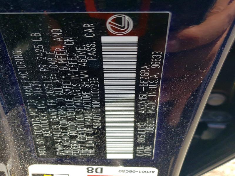 Продаж на аукціоні авто 2021 Lexus Es 250, vin: 58AD11D10MU007296, номер лоту: 59746466