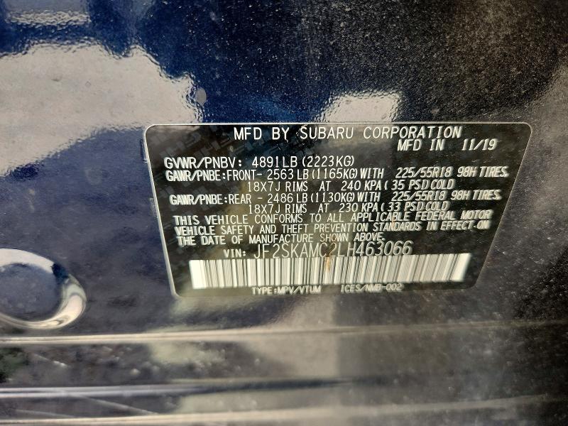 59350496 :رقم المزاد ، JF2SKAMC2LH463066 vin ، 2020 Subaru Forester مزاد بيع