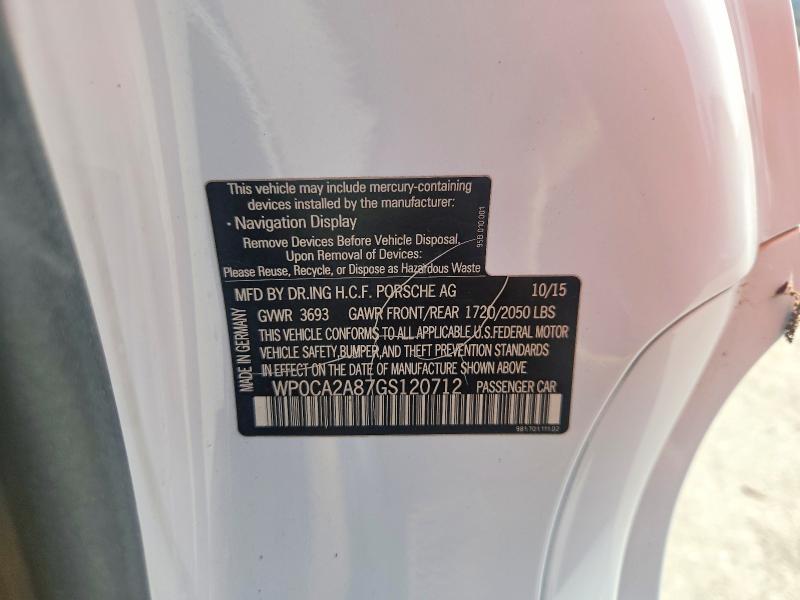 2016 Porsche Boxster მანქანა იყიდება აუქციონზე, vin: WP0CA2A87GS120712, აუქციონის ნომერი: 61388956