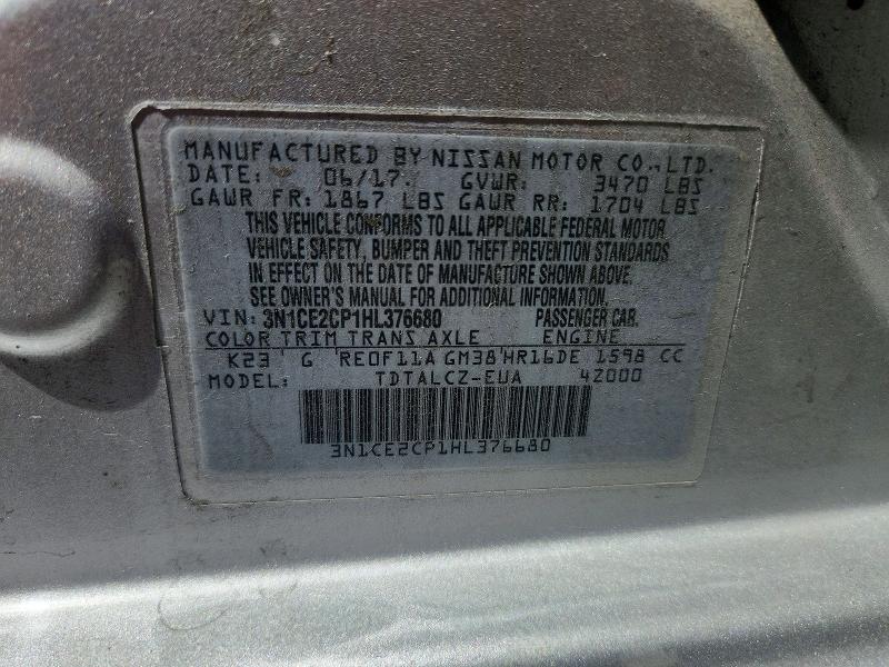 59563476 :رقم المزاد ، 3N1CE2CP1HL376680 vin ، 2017 Nissan Versa Note مزاد بيع