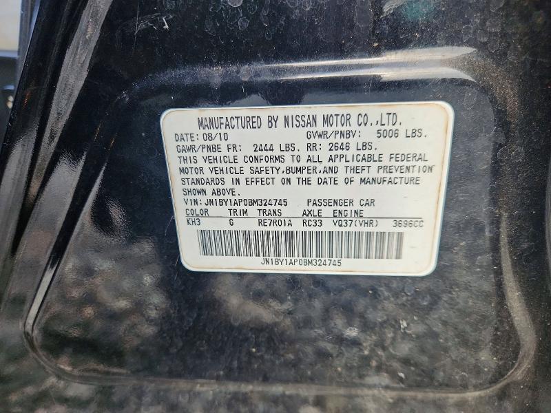 60211896 :رقم المزاد ، JN1BY1AP0BM324745 vin ، 2011 Infiniti M37 مزاد بيع