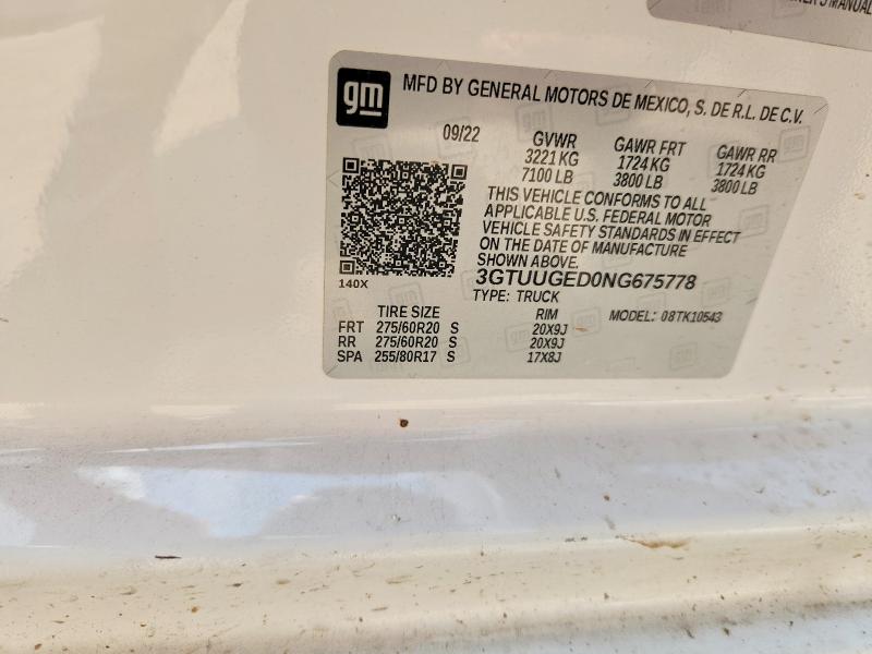 59973106 :رقم المزاد ، 3GTUUGED0NG675778 vin ، 2022 Gmc Sierra مزاد بيع