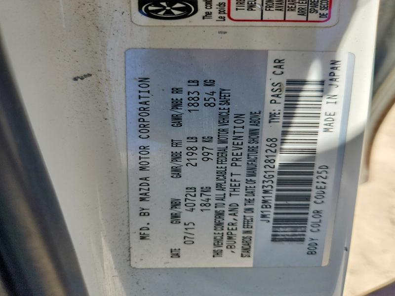 Aukcja sprzedaży 2016 Mazda 3, vin: JM1BM1M33G1281268, numer aukcji: 60083606