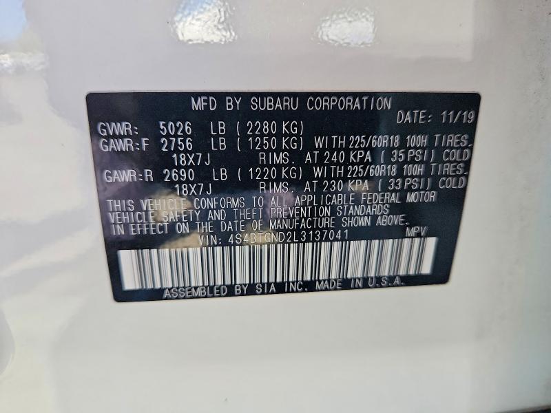 Продаж на аукціоні авто 2020 Subaru Outback, vin: 4S4BTGND2L3137041, номер лоту: 63512086