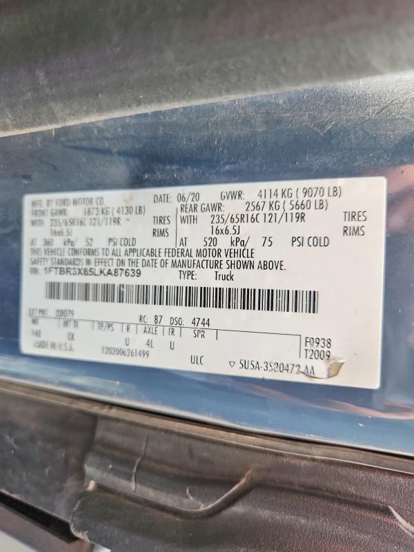 Aukcja sprzedaży 2020 Ford Transit, vin: 1FTBR3X85LKA87639, numer aukcji: 60238246