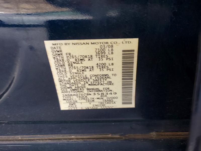 Aukcja sprzedaży 2008 Nissan Titan, vin: 1N6BA07D78N358349, numer aukcji: 59327296