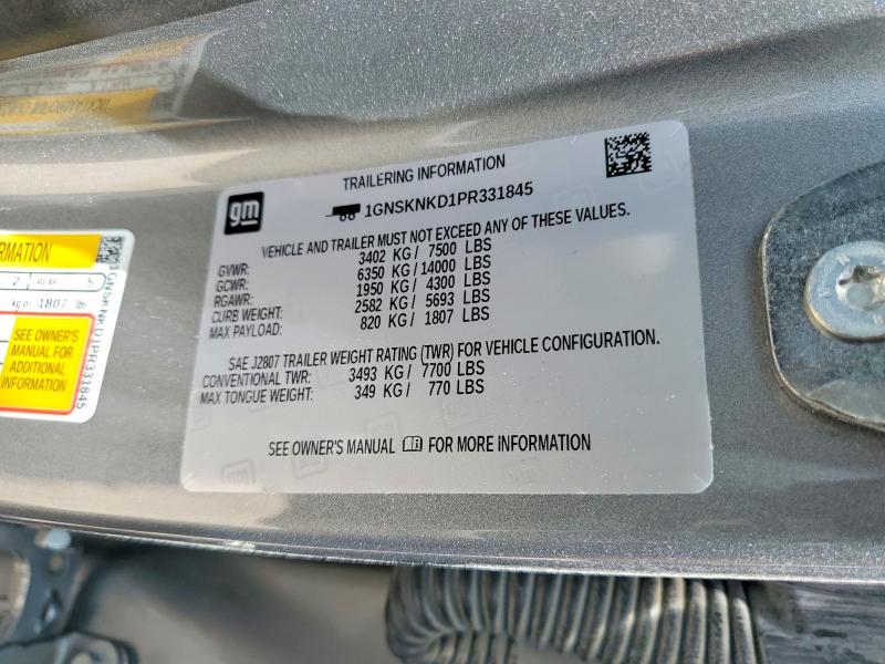 2023 Chevrolet Tahoe მანქანა იყიდება აუქციონზე, vin: 1GNSKNKD1PR331845, აუქციონის ნომერი: 62623836