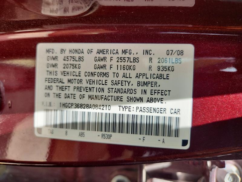 Продажа на аукционе авто 2008 Honda Accord, vin: 1HGCP36828A084210, номер лота: 61420866
