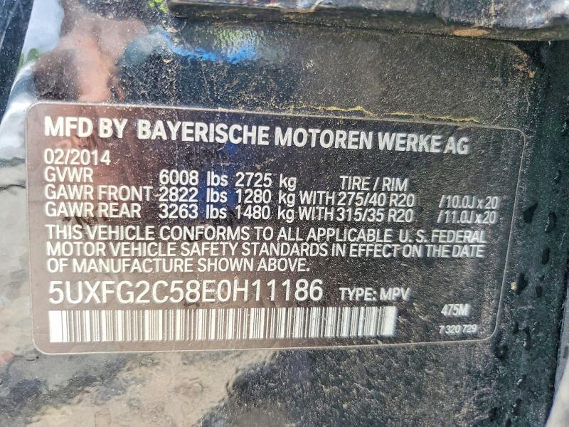 60822916 :رقم المزاد ، 5UXFG2C58E0H11186 vin ، 2014 Bmw X6 مزاد بيع