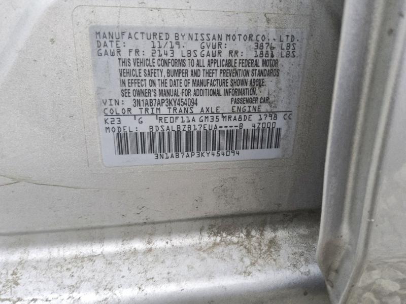 Aukcja sprzedaży 2019 Nissan Sentra, vin: 3N1AB7AP3KY454094, numer aukcji: 61387466