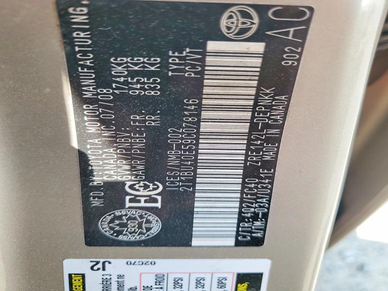 60171266 :رقم المزاد ، 2T1BU40E59C078146 vin ، 2009 Toyota Corolla مزاد بيع