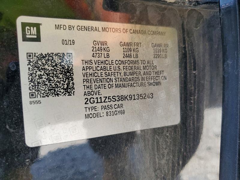 Aukcja sprzedaży 2019 Chevrolet Impala, vin: 2G11Z5S38K9135243, numer aukcji: 62245956