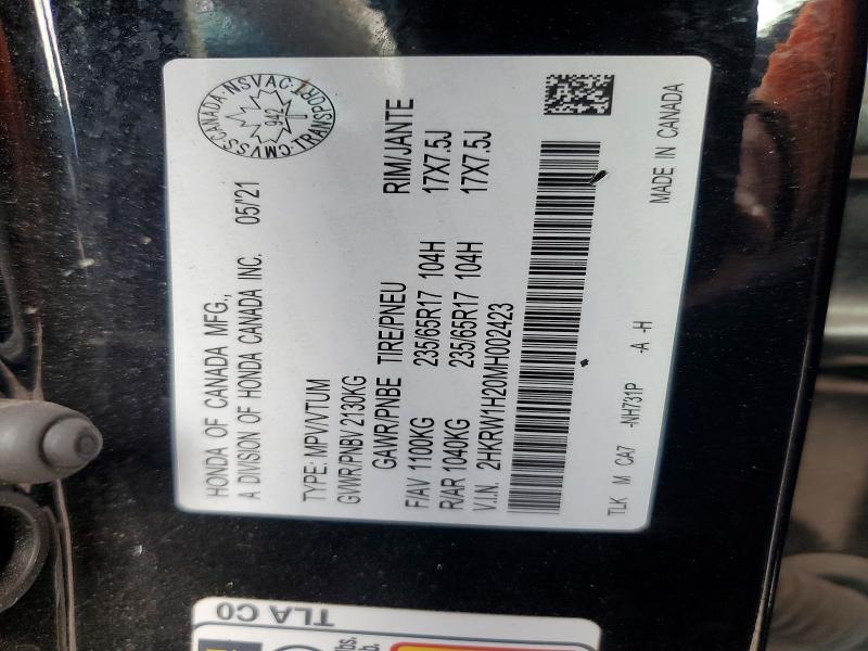 Auction sale of the 2021 Honda Cr-v, vin: 2HKRW1H20MH002423, lot number: 60014186