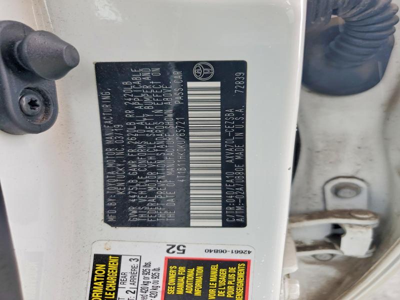 Aukcja sprzedaży 2019 Toyota Camry, vin: 4T1B11HK0KU765721, numer aukcji: 60480006