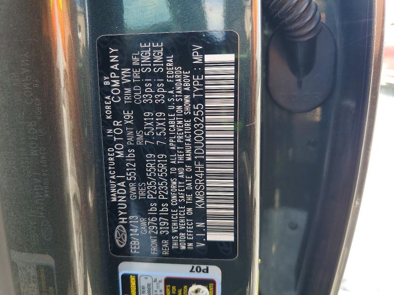 2013 Hyundai Santa Fe მანქანა იყიდება აუქციონზე, vin: KM8SR4HF1DU003255, აუქციონის ნომერი: 62964996