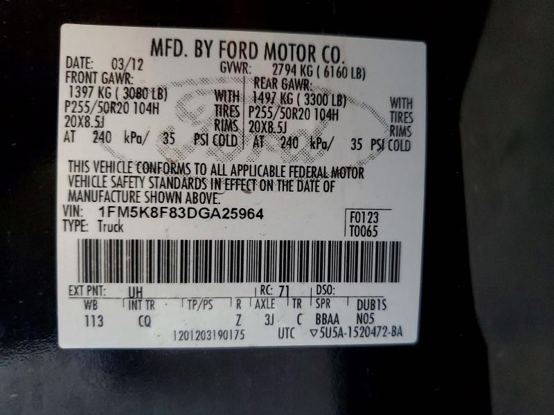 Продажа на аукционе авто 2013 Ford Explorer, vin: 1FM5K8F83DGA25964, номер лота: 61639746