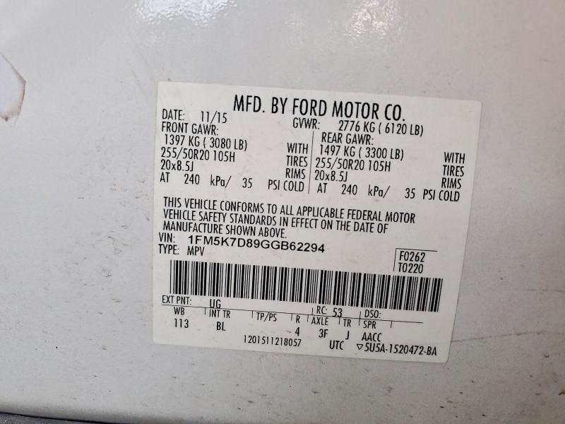 Продажа на аукционе авто 2016 Ford Explorer, vin: 1FM5K7D89GGB62294, номер лота: 60195896