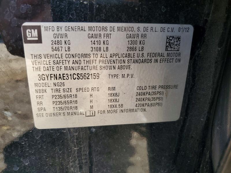 61186686 :رقم المزاد ، 3GYFNAE31CS562159 vin ، 2012 Cadillac Srx مزاد بيع