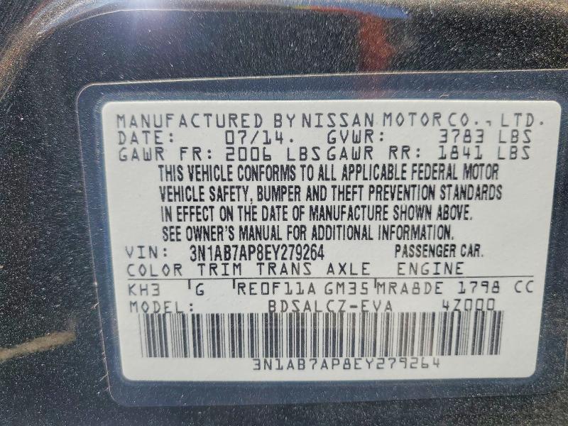 2014 Nissan Sentra მანქანა იყიდება აუქციონზე, vin: 3N1AB7AP8EY279264, აუქციონის ნომერი: 62127366