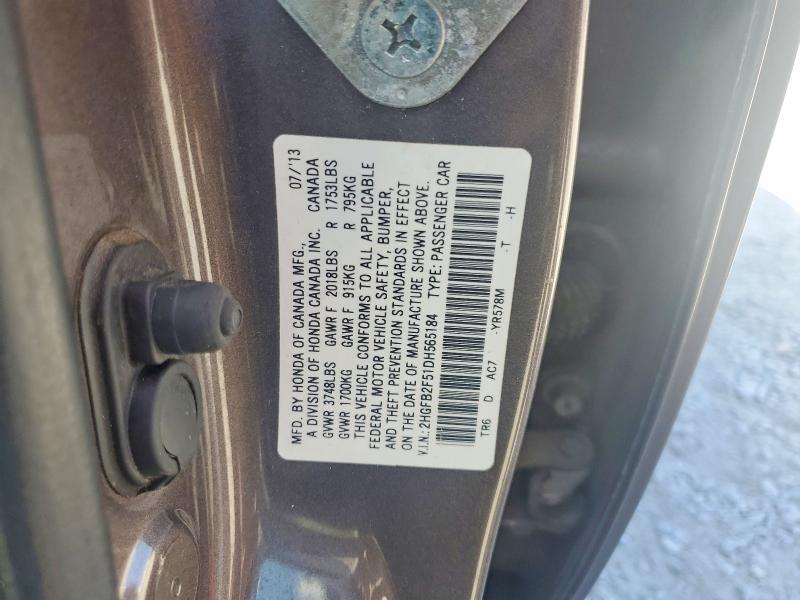 Продажа на аукционе авто 2013 Honda Civic, vin: 2HGFB2F51DH565184, номер лота: 61713366