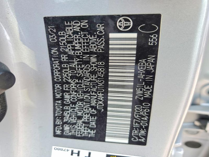 2021 Toyota Prius მანქანა იყიდება აუქციონზე, vin: JTDKAMFU1M3145818, აუქციონის ნომერი: 61417616