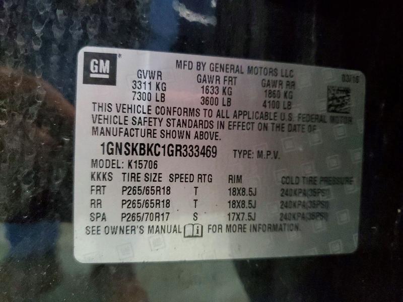 Aukcja sprzedaży 2016 Chevrolet Tahoe, vin: 1GNSKBKC1GR333469, numer aukcji: 60586656