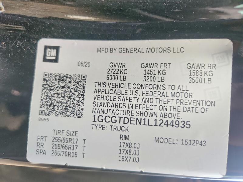 Продаж на аукціоні авто 2020 Chevrolet Colorado, vin: 1GCGTDEN1L1244935, номер лоту: 58773096