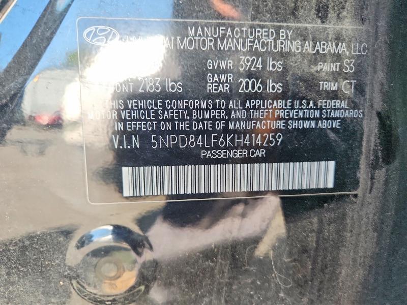 Продаж на аукціоні авто 2019 Hyundai Elantra, vin: 5NPD84LF6KH414259, номер лоту: 62161916