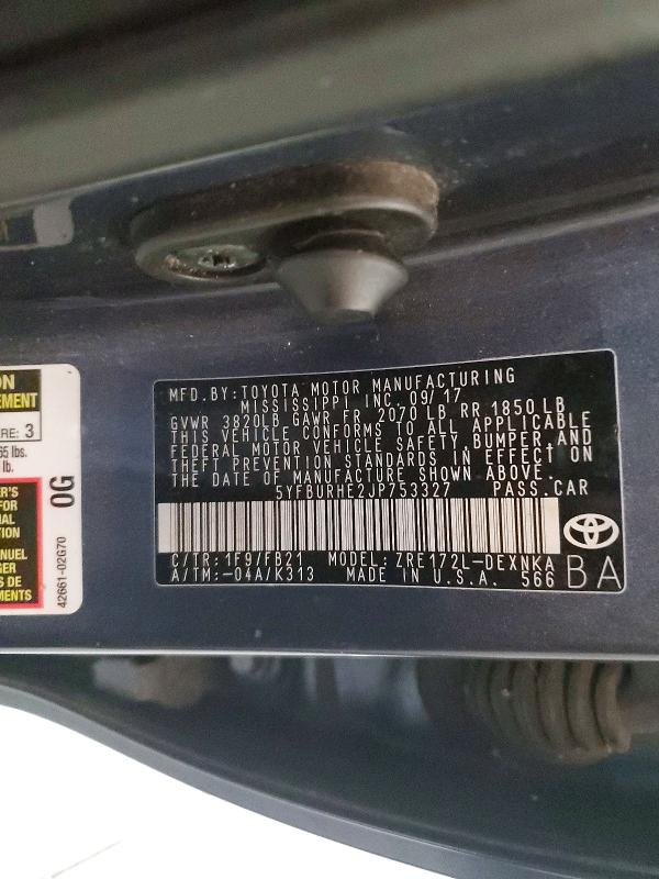 59292936 :رقم المزاد ، 5YFBURHE2JP753327 vin ، 2018 Toyota Corolla مزاد بيع