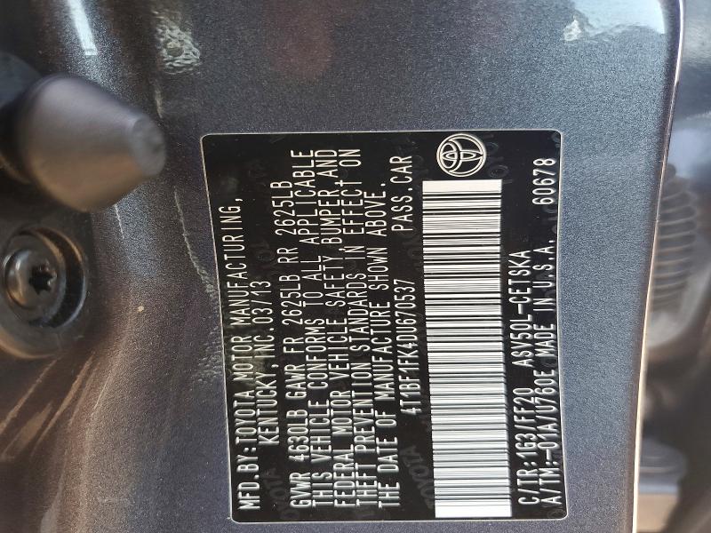 Продаж на аукціоні авто 2013 Toyota Camry, vin: 4T1BF1FK4DU670537, номер лоту: 60872766