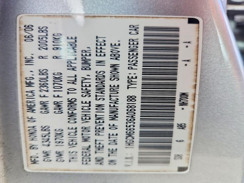 Продаж на аукціоні авто 2006 Honda Accord, vin: 1HGCM66536A068188, номер лоту: 59980776