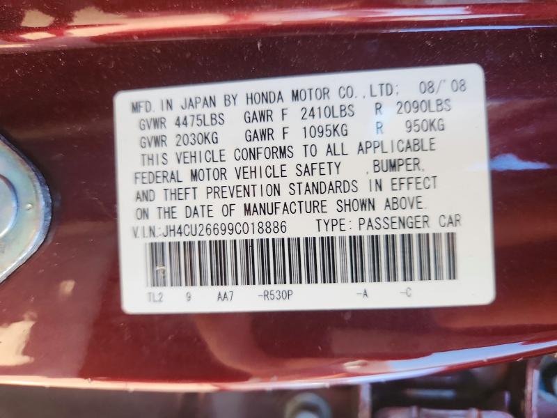 62954166 :رقم المزاد ، JH4CU26699C018886 vin ، 2009 Acura Tsx مزاد بيع