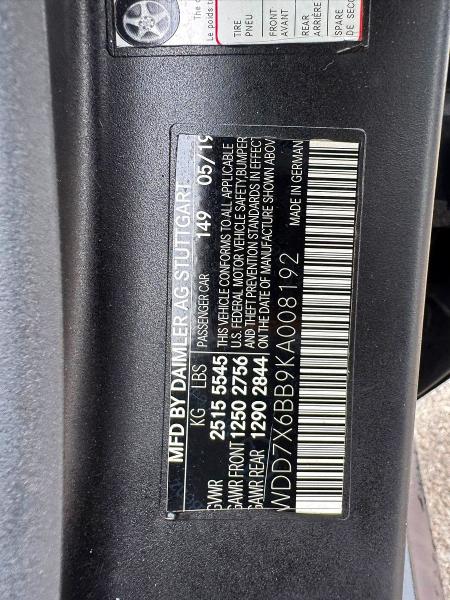 Aukcja sprzedaży 2019 Mercedes-benz Amg Gt, vin: WDD7X6BB9KA008192, numer aukcji: 61528306