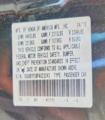 Aukcja sprzedaży 2015 Acura Tlx, vin: 19UUB1F38FA023243, numer aukcji: 62805376