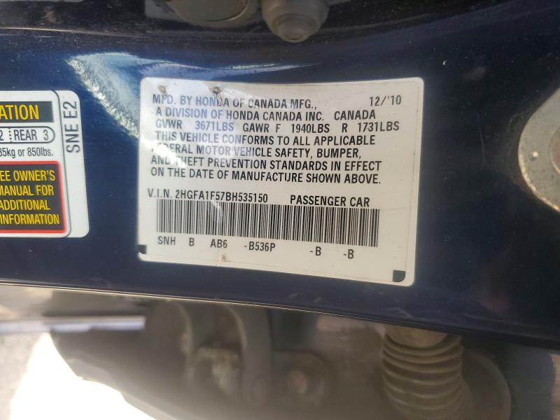 Aukcja sprzedaży 2011 Honda Civic, vin: 2HGFA1F57BH535150, numer aukcji: 57419116