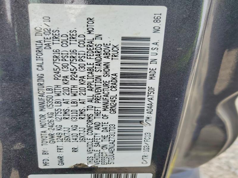Aukcja sprzedaży 2010 Toyota Tacoma, vin: 5TEUU4EN1AZ731703, numer aukcji: 61540896