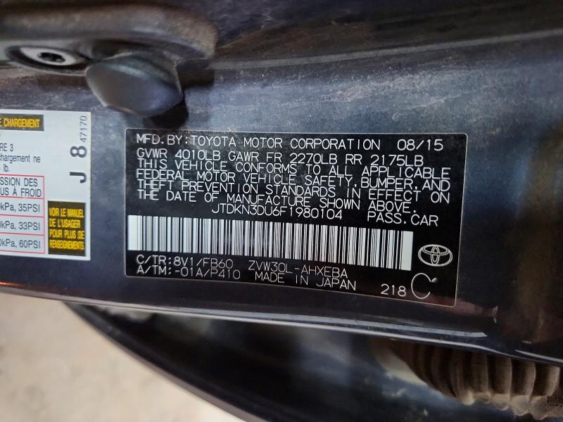 2015 Toyota Prius მანქანა იყიდება აუქციონზე, vin: JTDKN3DU6F1980104, აუქციონის ნომერი: 59130816