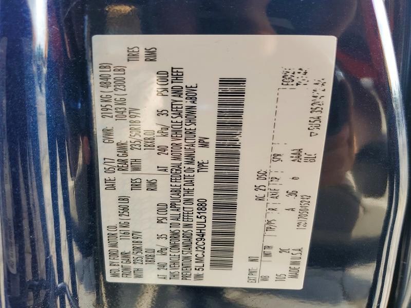 Aukcja sprzedaży 2017 Lincoln Mkc, vin: 5LMCJ2C94HUL51880, numer aukcji: 61796996