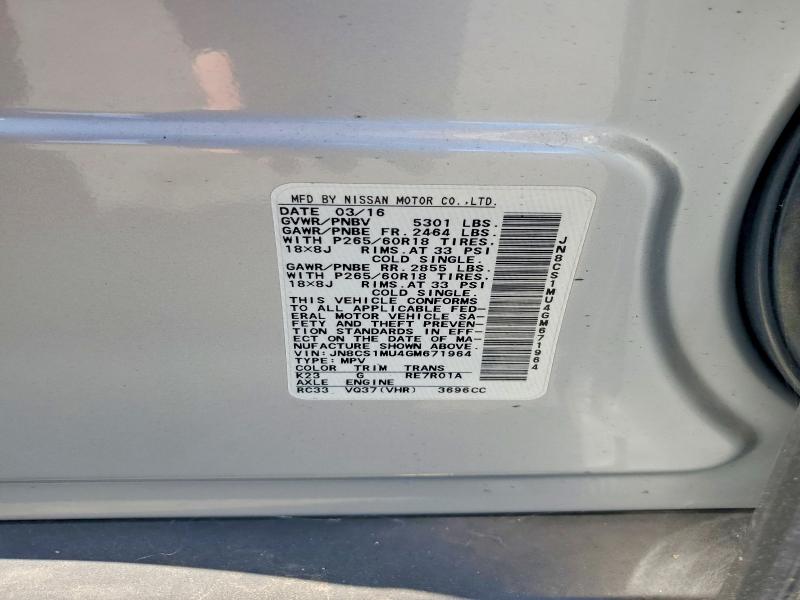 63586506 :رقم المزاد ، JN8CS1MU4GM671964 vin ، 2016 Infiniti Qx70 مزاد بيع