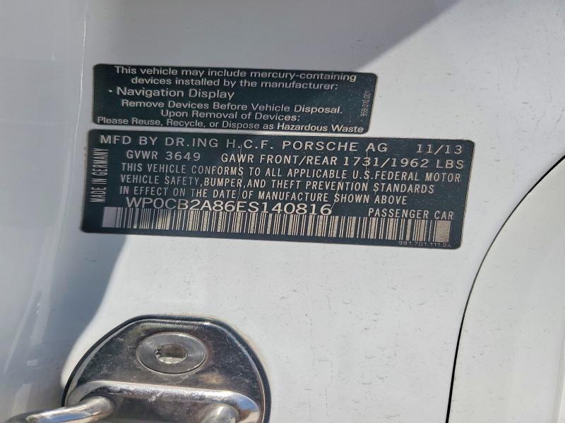 Aukcja sprzedaży 2014 Porsche Boxster, vin: WP0CB2A86ES140816, numer aukcji: 60557406