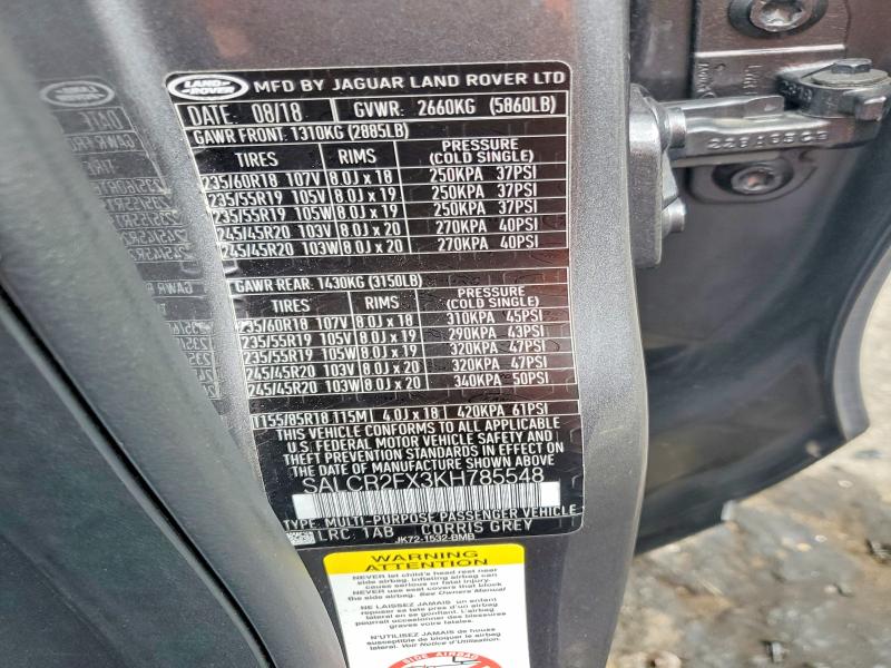 2019 Land Rover Discovery Sport მანქანა იყიდება აუქციონზე, vin: SALCR2FX3KH785548, აუქციონის ნომერი: 59652396