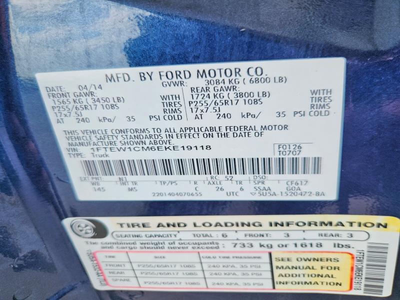 59250126 :رقم المزاد ، 1FTEW1CM6EKE19118 vin ، 2014 Ford F150 مزاد بيع