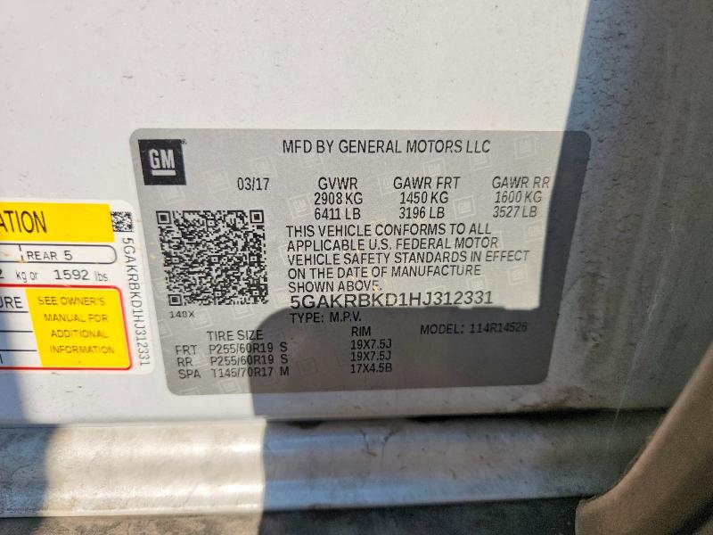 Aukcja sprzedaży 2017 Buick Enclave, vin: 5GAKRBKD1HJ312331, numer aukcji: 62851376
