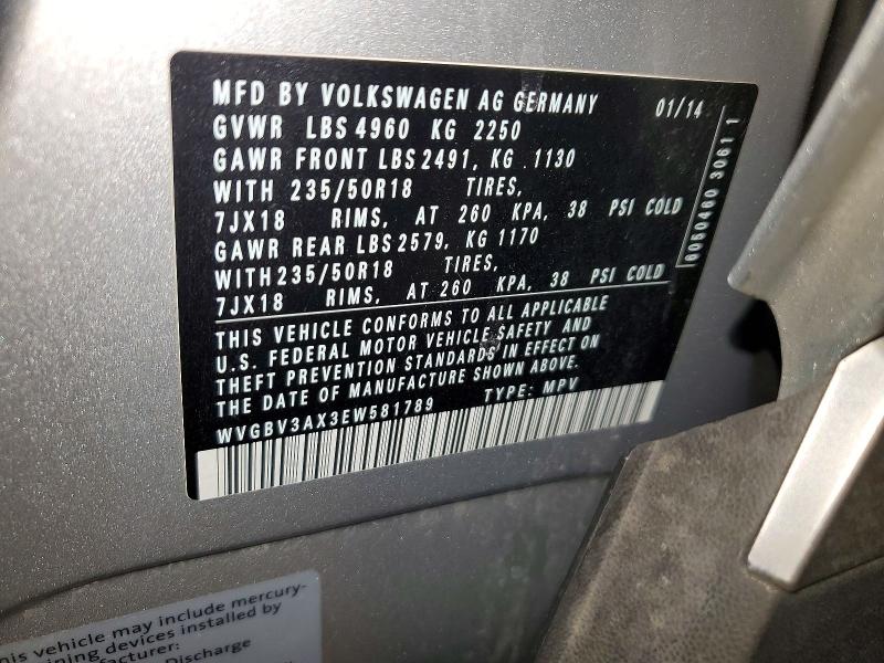Продажа на аукционе авто 2014 Volkswagen Tiguan, vin: WVGBV3AX3EW581789, номер лота: 61432816