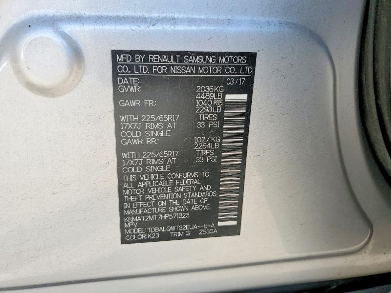 85975725 :رقم المزاد ، KNMAT2MT7HP571323 vin ، 2017 Nissan Rogue مزاد بيع