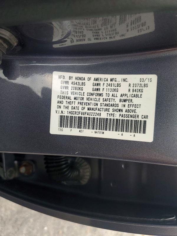 61720536 :رقم المزاد ، 1HGCR3F86FA022249 vin ، 2015 Honda Accord مزاد بيع