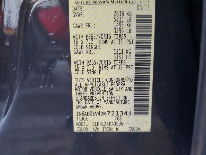 62261136 :رقم المزاد ، 1N6AD0EV4DN721344 vin ، 2013 Nissan Frontier مزاد بيع