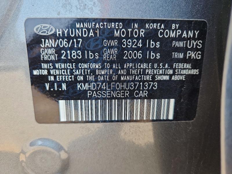 Продаж на аукціоні авто 2017 Hyundai Elantra, vin: KMHD74LF0HU371373, номер лоту: 59288346