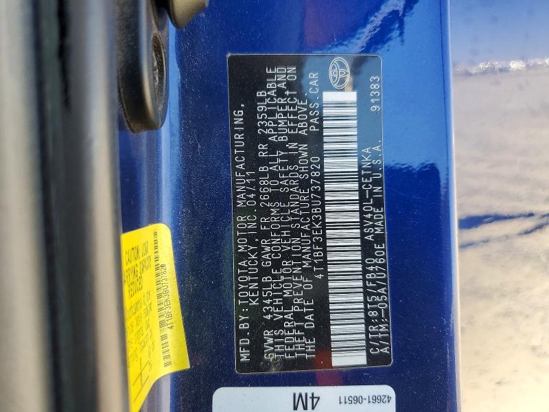 Aukcja sprzedaży 2011 Toyota Camry, vin: 4T1BF3EK3BU737820, numer aukcji: 61711776